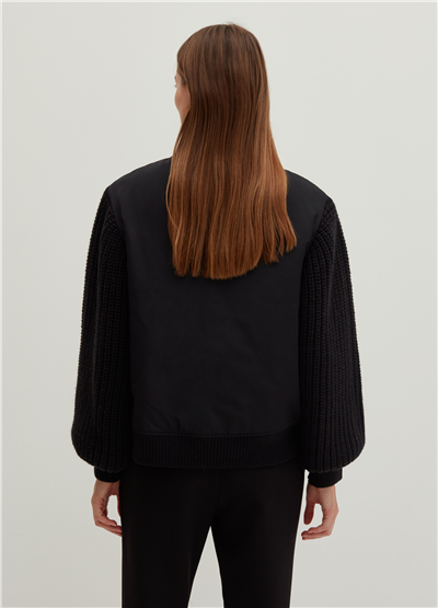 Jarse Kollu Oversize Siyah Bomber Ceket