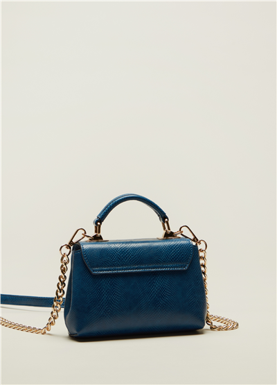 Kabartma Desenli Zincir Omuz Askılı Mavi El Çantası