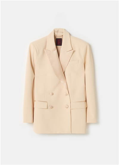 Kadi Kumaştan Kruvaze Bej Blazer Ceket