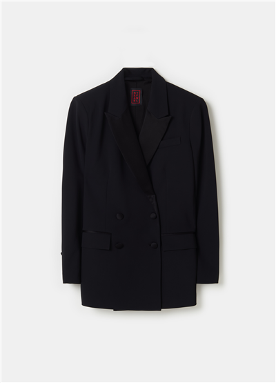 Kadi Kumaştan Kruvaze Siyah Blazer Ceket