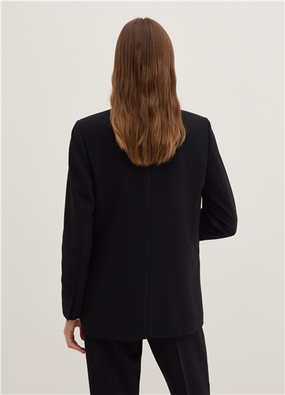 Kadi Kumaştan Kruvaze Siyah Blazer Ceket