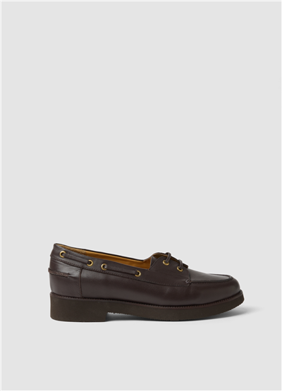 Kahverengi Bağcıklı Deri Loafer