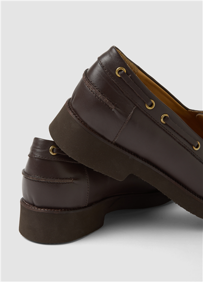 Kahverengi Bağcıklı Deri Loafer