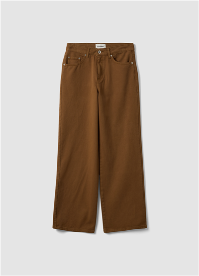 Kahverengi Bol Paça Saf Pamuk Denim Pantolon