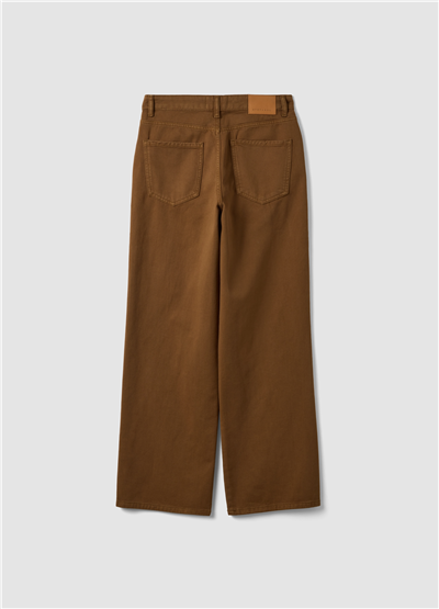 Kahverengi Bol Paça Saf Pamuk Denim Pantolon