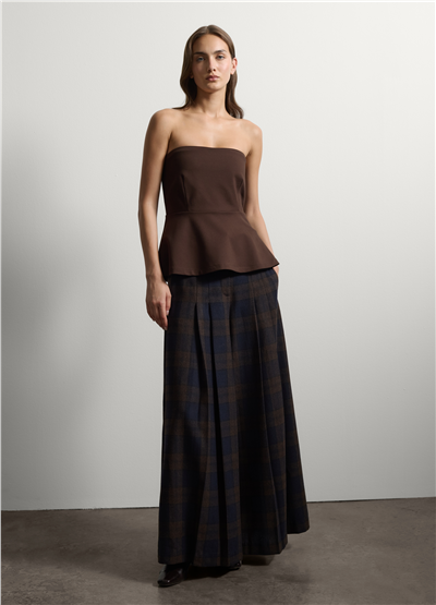 Kahverengi Esnek Viskon Slim Fit Bandeau Üst