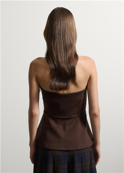 Kahverengi Esnek Viskon Slim Fit Bandeau Üst