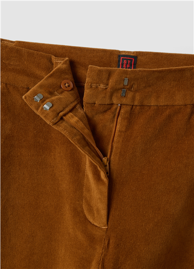 Kahverengi Fitilli Esnek Pamuklu Slim Fit Çino Pantolon