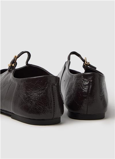 Kayışlı Koyu Kahverengi Hakiki Deri Balerin Ayakkabılar