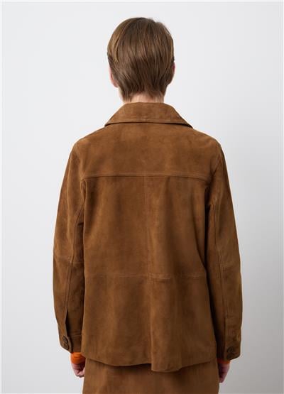 Düğmeli Kahverengi Hakiki Süet Deri Ceket Normal Kesim