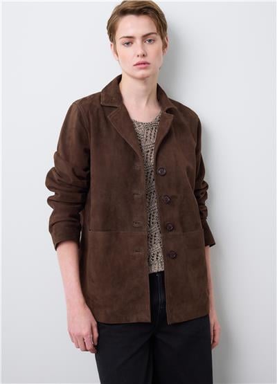 Kahverengi Hakiki Süet Deri Düğmeli Regular Fit Ceket