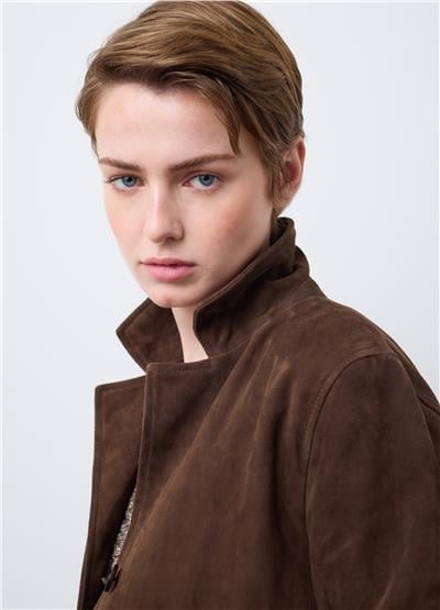 Kahverengi Hakiki Süet Deri Düğmeli Regular Fit Ceket