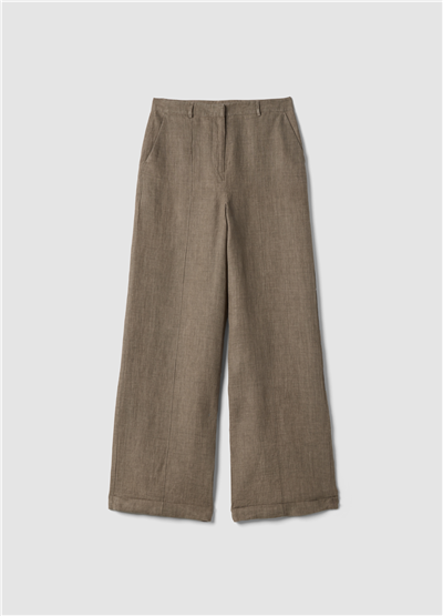 Kahverengi Keten Bol Paça Pantolon