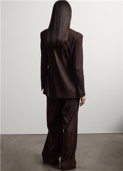 Kahverengi Keten Karışımlı Regular Kalıp Blazer Ceket