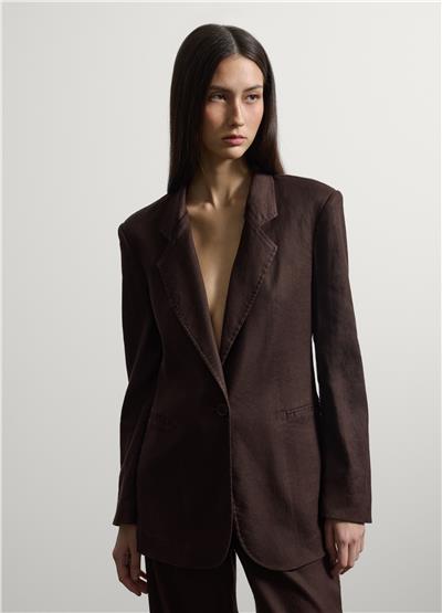 Kahverengi Keten Karışımlı Regular Kalıp Blazer Ceket