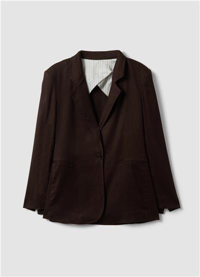 Kahverengi Keten Karışımlı Regular Kalıp Blazer Ceket