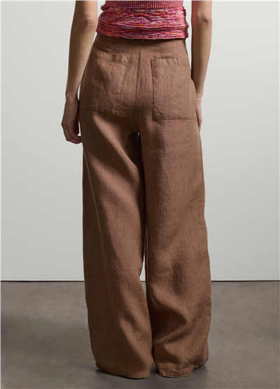 Kahverengi Keten Regular Fit Pantolon