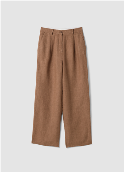 Kahverengi Keten Regular Fit Pantolon