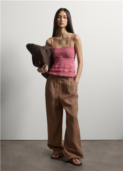 Kahverengi Keten Regular Fit Pantolon