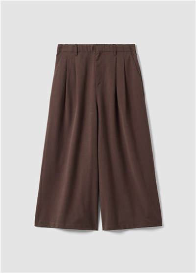 Kahverengi Kısa Boy, Comfort Fit Viskon Ve Yün Karışımlı Pantolon