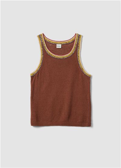 Kahverengi Kontrast Detay Keten Karışımlı Regular Fit Atlet