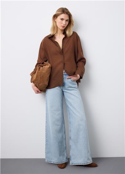 Kahverengi Lyocell Karışımlı Regular Kalıp Gömlek