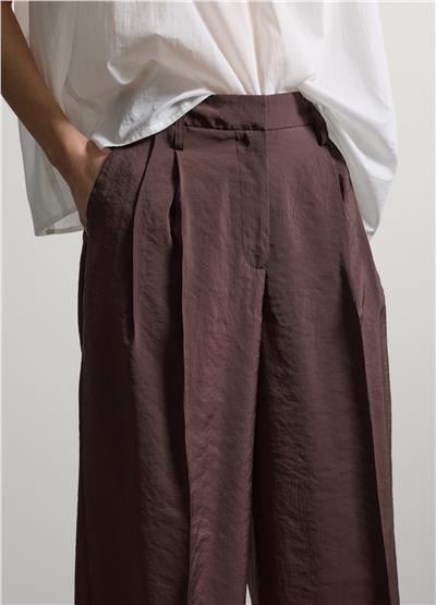 Kahverengi Modal Karışımlı Bol Paça Pantolon
