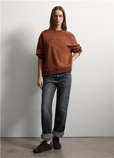 Kahverengi Normal Kesim Pamuk Karışımlı Sweatshirt
