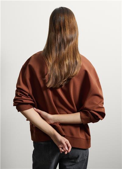Kahverengi Normal Kesim Pamuk Karışımlı Sweatshirt