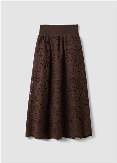 Kahverengi Pamuk Broderie Anglaise Uzun Etek