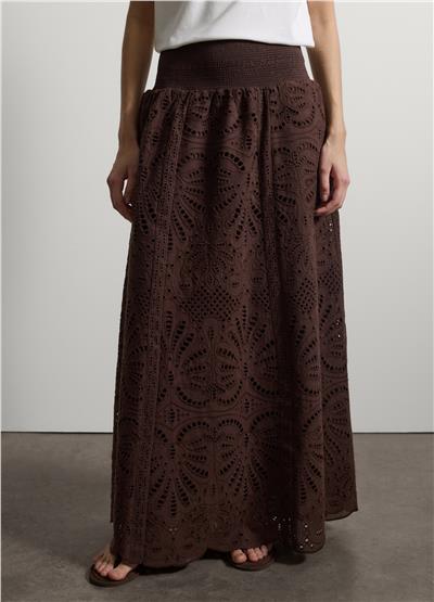 Kahverengi Pamuk Broderie Anglaise Uzun Etek