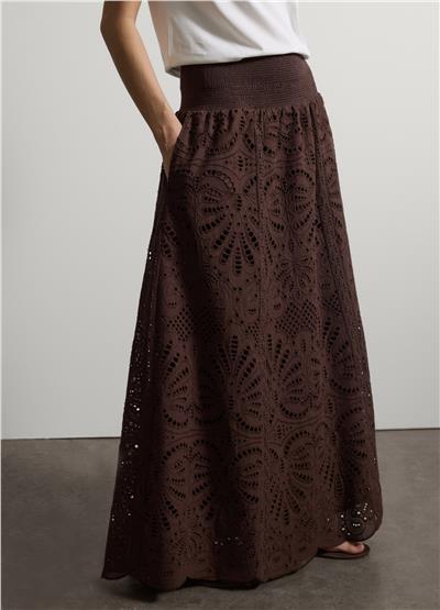 Kahverengi Pamuk Broderie Anglaise Uzun Etek