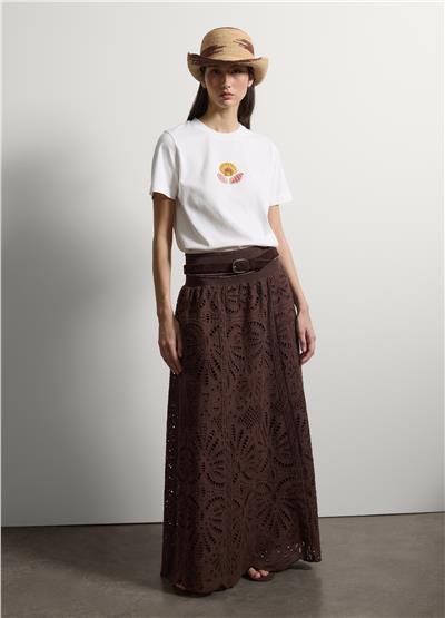 Kahverengi Pamuk Broderie Anglaise Uzun Etek