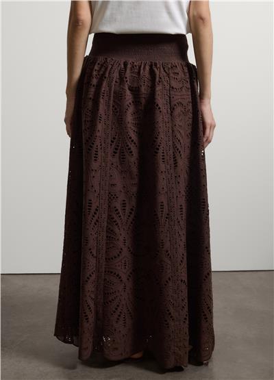 Kahverengi Pamuk Broderie Anglaise Uzun Etek