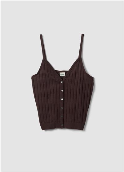 Kahverengi Pamuklu Düğmeli Regular Kalıp Bluz