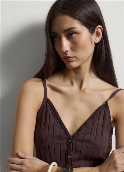 Kahverengi Pamuklu Düğmeli Regular Kalıp Bluz