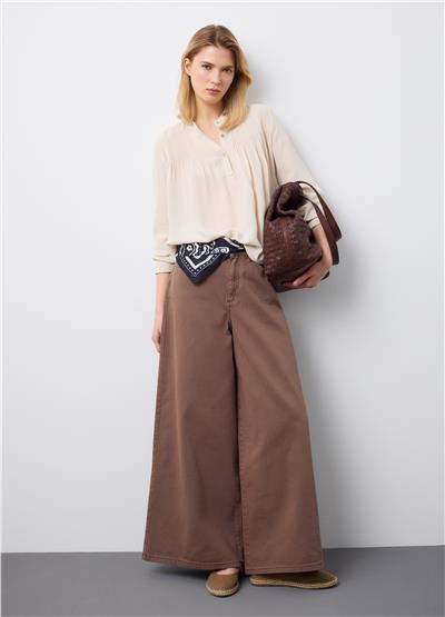 Kahverengi Regular Kesimli İspanyol Paça Saf Denim Kot Pantolon