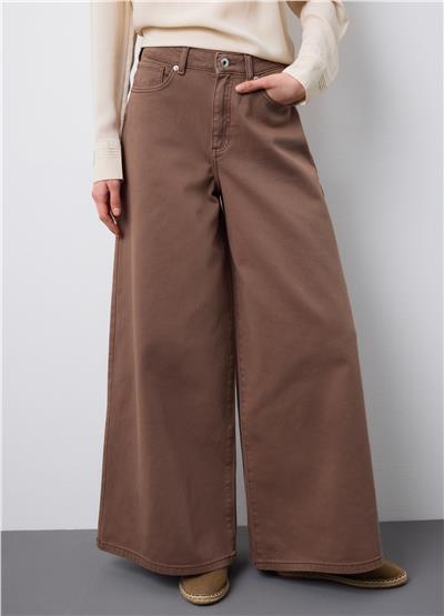 Kahverengi Regular Kesimli İspanyol Paça Saf Denim Kot Pantolon
