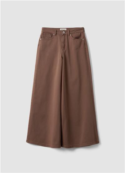 Kahverengi Regular Kesimli İspanyol Paça Saf Denim Kot Pantolon