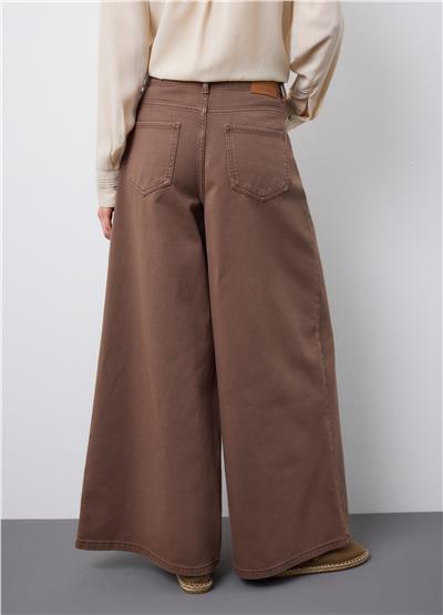 Kahverengi Regular Kesimli İspanyol Paça Saf Denim Kot Pantolon