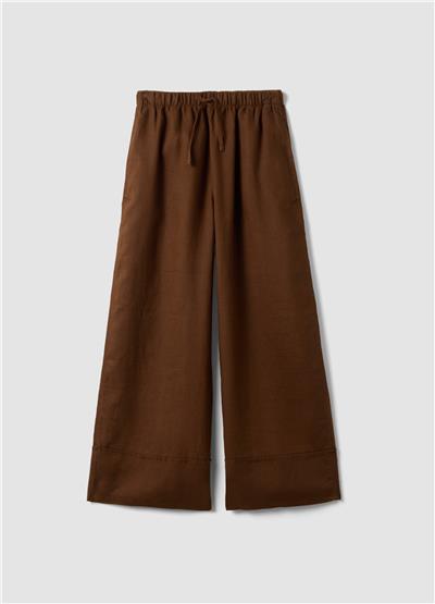 Kahverengi Saf Keten Bol Paça Jogger Pantolon