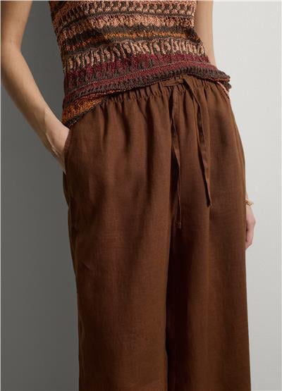 Kahverengi Saf Keten Bol Paça Jogger Pantolon