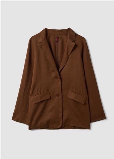 Kahverengi Saf Keten Regular Kalıp Blazer Ceket