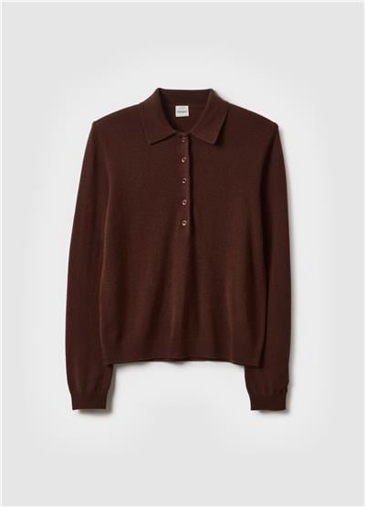Kahverengi Saf Yün Regular Fit Polo Yaka Kazak