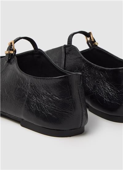 Kayışlı Siyah Hakiki Deri Balerin Ayakkabılar