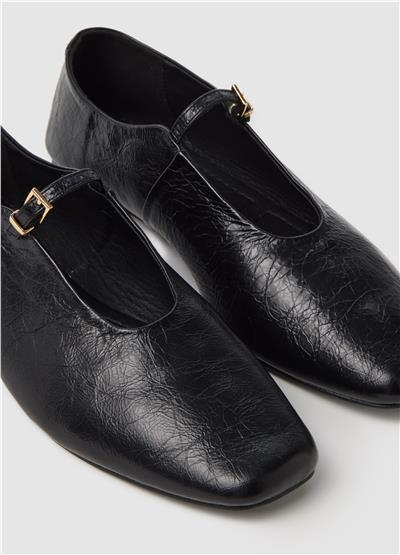 Kayışlı Siyah Hakiki Deri Balerin Ayakkabılar