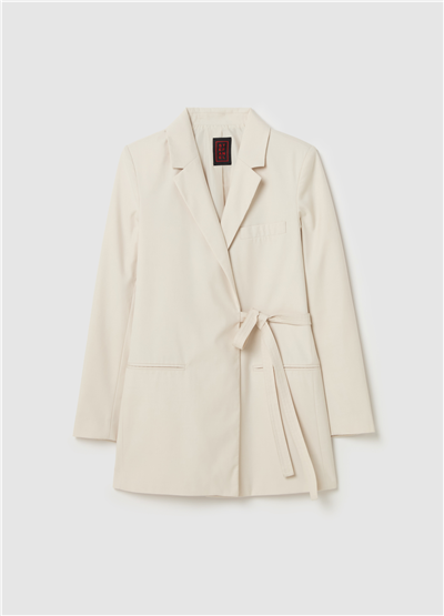 Kemerli Kırık Beyaz Kruvaze Blazer