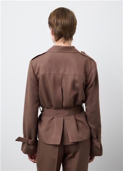 Kemerli Normal Kesimli Kahverengi Lyocell Blazer Ceket