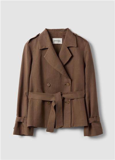 Kemerli Normal Kesimli Kahverengi Lyocell Blazer Ceket