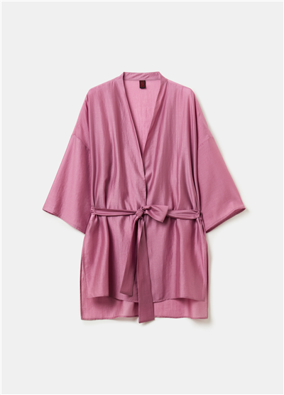 Kemerli Viskoz Pembe Kimono
